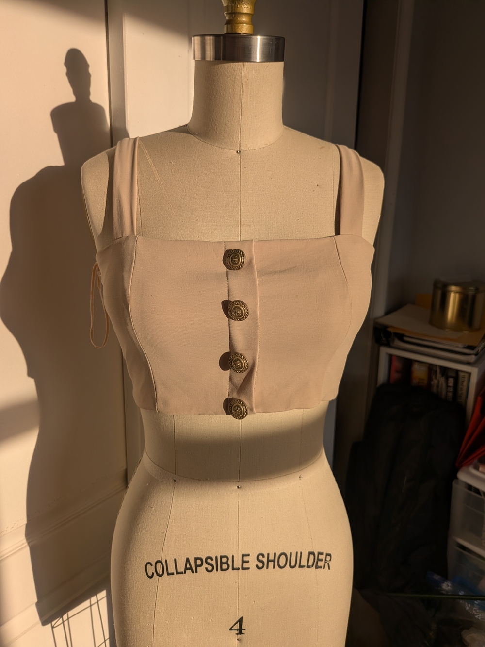 Neutral Beige Button-Front Crop Top